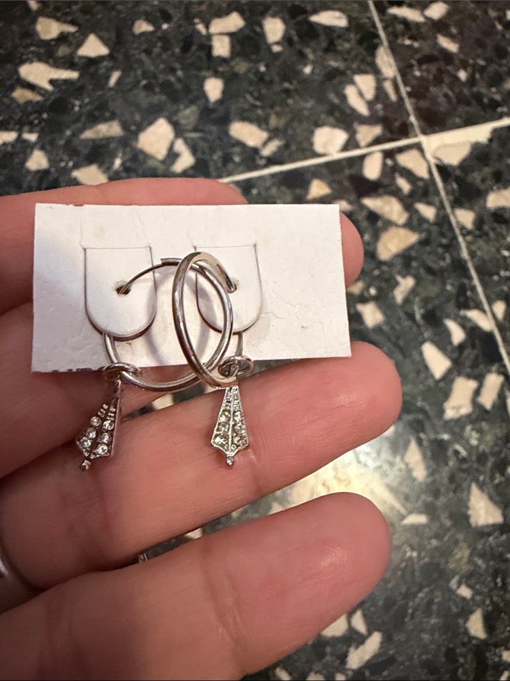 Sterling Silver-Tone Hoop Earrings with Crystal Drop